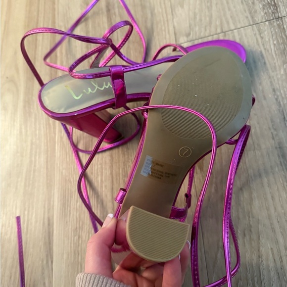 Lulus Hot Pink Metallic Lace Up Heels - Picture 5 of 6